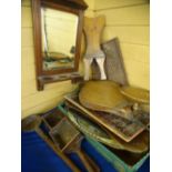 MIXED WOODEN & OTHER TRAYS, PLAQUES, CHURCH COLLECTION BOXES ETC with an Edwardian and mahogany