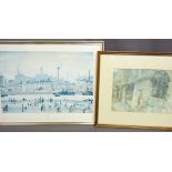 L S LOWRY print - Northern river scene, 51 x 70cms and RUSSELL FLINT print 'The Wishing Well', 28