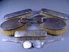 SILVER JAM SPOONS, a pair, Birmingham 1900, harlequin dressing table brush set, various hallmarks