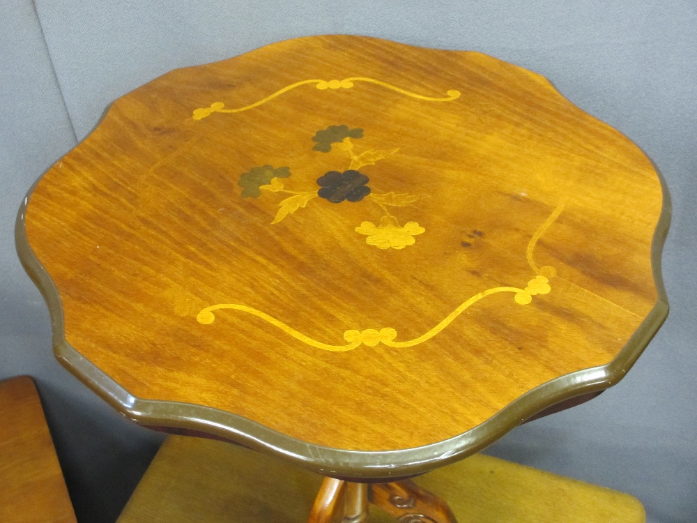 OCCASIONAL TABLES - Italian reproduction inlay tripod, 60cms H, 52cms D, a refectory style coffee, - Image 2 of 3