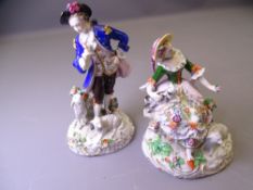 SITZENDORF PORCELAIN FIGURINES, a pair, modelled as a blue jacketed gallant and a bonneted young