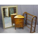 LARGE GILT FRAME MIRROR, 105cms H, 74cms W, a corner chest of three drawers, 60cms H, 44cms W, 41cms