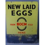 ENAMEL ADVERTISING SIGN FOR 'BOCM FED' HEN'S NEW LAID EGGS, 61 x 46cms