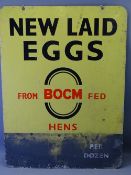 ENAMEL ADVERTISING SIGN FOR 'BOCM FED' HEN'S NEW LAID EGGS, 61 x 46cms