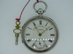 CHESTER SILVER CASED VICTORIAN OPEN FACE POCKET WATCH 1898 with winding key, the dial set with Roman