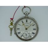 CHESTER SILVER CASED VICTORIAN OPEN FACE POCKET WATCH 1898 with winding key, the dial set with Roman