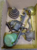 VINTAGE SET OF TALA PASTRY CUTTERS, corkscrews, two meat mincers and a set of cast iron weights