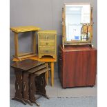 MIXED FURNITURE PARCEL comprising teak nest of five tables, modern nest of three, small foldover