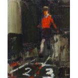 DONALD McINTYRE oil on board - entitled 'Hopscotch', signed with initials, 29 x 24cms