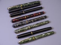 BURNHAM - Four Vintage (1950s) Burnham B48 fountain pens: 1 Red and Black Marble with gold