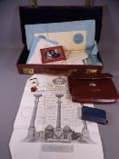 VINTAGE LEATHER CASE CONTAINING MASONIC REGALIA & EPHEMERA ETC