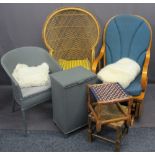 FURNITURE PARCEL to include an American style rocking chair, a basket weave chair, two items of