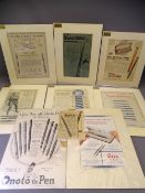 VINTAGE FOUNTAIN PEN ADVERTISING MATERIAL mainly card mounted for Mabie Todd & Co, Watermans,