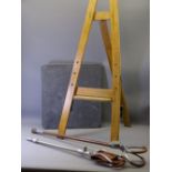 TWO SHOOTING STICKS, a small wooden artist's easel and a slab of near square Welsh slate, 43 x