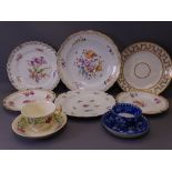 ANTIQUE & LATER CABINET PLATES/CUPS & SAUCERS, a mixed selection by K P M and others