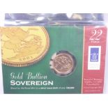 GOLD SOVEREIGN 2001 ROYAL MINT IN SEALED BULLION PACK, 7.98grms
