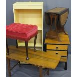 VINTAGE & MODERN FURNITURE PARCEL including a melamine open bookcase, stylish mid-century three