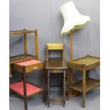 FURNITURE PARCEL to include three two-tier trolleys, barley twist gateleg table, string top stool