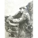 DAVID CARPANINI limited edition etching 08/10 - portrait of Sir Kyffin Williams sketching en