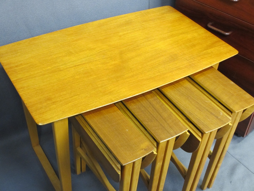 MIXED FURNITURE PARCEL comprising teak nest of five tables, modern nest of three, small foldover - Image 3 of 6