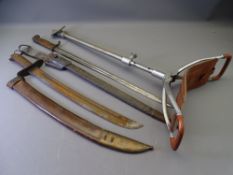 WAR TIME BAYONET IN SHEATH, curb bladed knife stamped 'Hembrug' in leather scabod and a folding