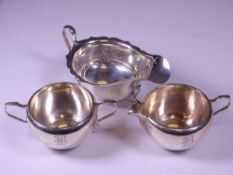 SHEFFIELD SILVER GRAVY BOAT, 1965 by Emile Viner and a sterling stamped milk jug and sugar bowl (