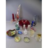 COLOURFUL & OTHER GLASSWARE, a quantity including iridescent, frosted birds, Venetian, Cranberry