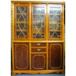 YEW WOOD SIDEBOARD with upper three section astragal glazed doors, adjustable interior shelves