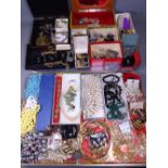 VINTAGE & LATER COSTUME JEWELLERY, a mixed quantity on two trays