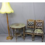 OCCASIONAL FURNITURE PARCEL - shaped top table with lower shelf, two button back rexine seat
