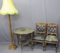 OCCASIONAL FURNITURE PARCEL - shaped top table with lower shelf, two button back rexine seat