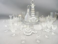 GLASSWARE - a good rummer, decanters, silver lidded jam pot ETC