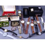 LADY'S & GENT'S WRISTWATCHES, costume and other jewellery including a silver black onyx set signet