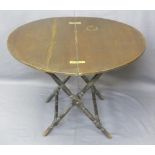 FOLDING COACHING TABLE on an 'X' frame base, 61cms H, 90cms diameter