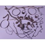 SILVER & WHITE METAL JEWELLERY, A QUANTITY including a bracelet of 18 charms, three child's wrist
