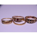 15, 18 & 22CT GOLD RINGS (4), (varying conditions, stones missing, misshapen) including a