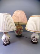 MASONS MANDALAY TABLE LAMPS, A PAIR, 29cms tall (plinth to top of fitting) with shades and another