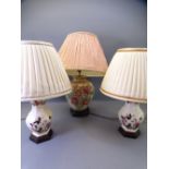 MASONS MANDALAY TABLE LAMPS, A PAIR, 29cms tall (plinth to top of fitting) with shades and another