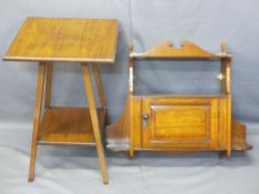 MAHOGANY TWO-TIER SIDE TABLE, 66cms H, 44cms W, 44cms D and a wall hanging cupboard, 58cms H,