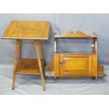 MAHOGANY TWO-TIER SIDE TABLE, 66cms H, 44cms W, 44cms D and a wall hanging cupboard, 58cms H,