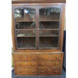 VICTORIAN PRESS CUPBOARD - replacement glazed twin upper doors over six base drawers, 193cms H,