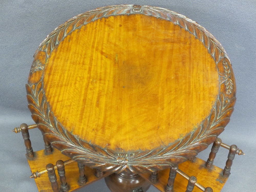 VICTORIAN WALNUT BOOK TABLE - garland carving to A 43cms diameter top, galleried revolving shelves - Image 2 of 2