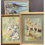 OIL ON BOARD - Treescape, 30 x 22cms, Daisies, 26 x 17cms and Coastal Scene, 16 x 19cms