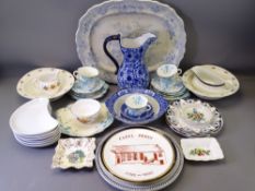 EARLY STAFFORDSHIRE TEAWARE, Blue & White meat platter and an assortment of other china ware