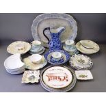 EARLY STAFFORDSHIRE TEAWARE, Blue & White meat platter and an assortment of other china ware