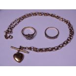 9CT GOLD JEWELLERY, THREE ITEMS to include a 46cms L belcher chain necklace with T bar and heart