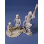 CIRCA 1920 JAPANESE IVORY OKIMONO (2), sectional figurines depicting a startled man with a snake