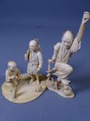 CIRCA 1920 JAPANESE IVORY OKIMONO (2), sectional figurines depicting a startled man with a snake