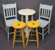 PAINTED FURNITURE (5) - to include two chairs, two stools and an octagonal top table, various