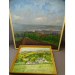 LARGE OIL ON BOARD - coastal scene, indistinctly signed, dated '71', 75 x 7cms and a smaller